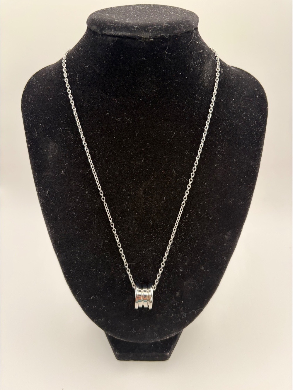 Silver Tone Modern Triple Ring Pendant Necklace on Chain